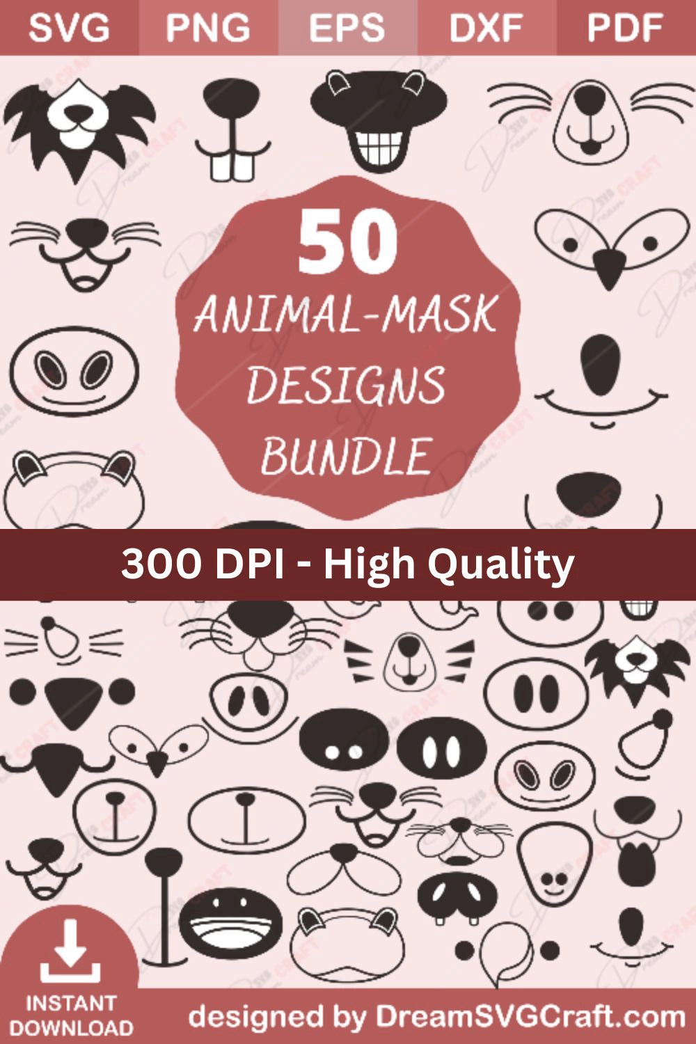 Animal Face Mask SVG Bundle | Cute Animals, Cat, Dog, Bunny, Bear, Pig, Lion, Shark, Smile | Silhouette, Cricut, Vinyl Shirt, Iron-On | English