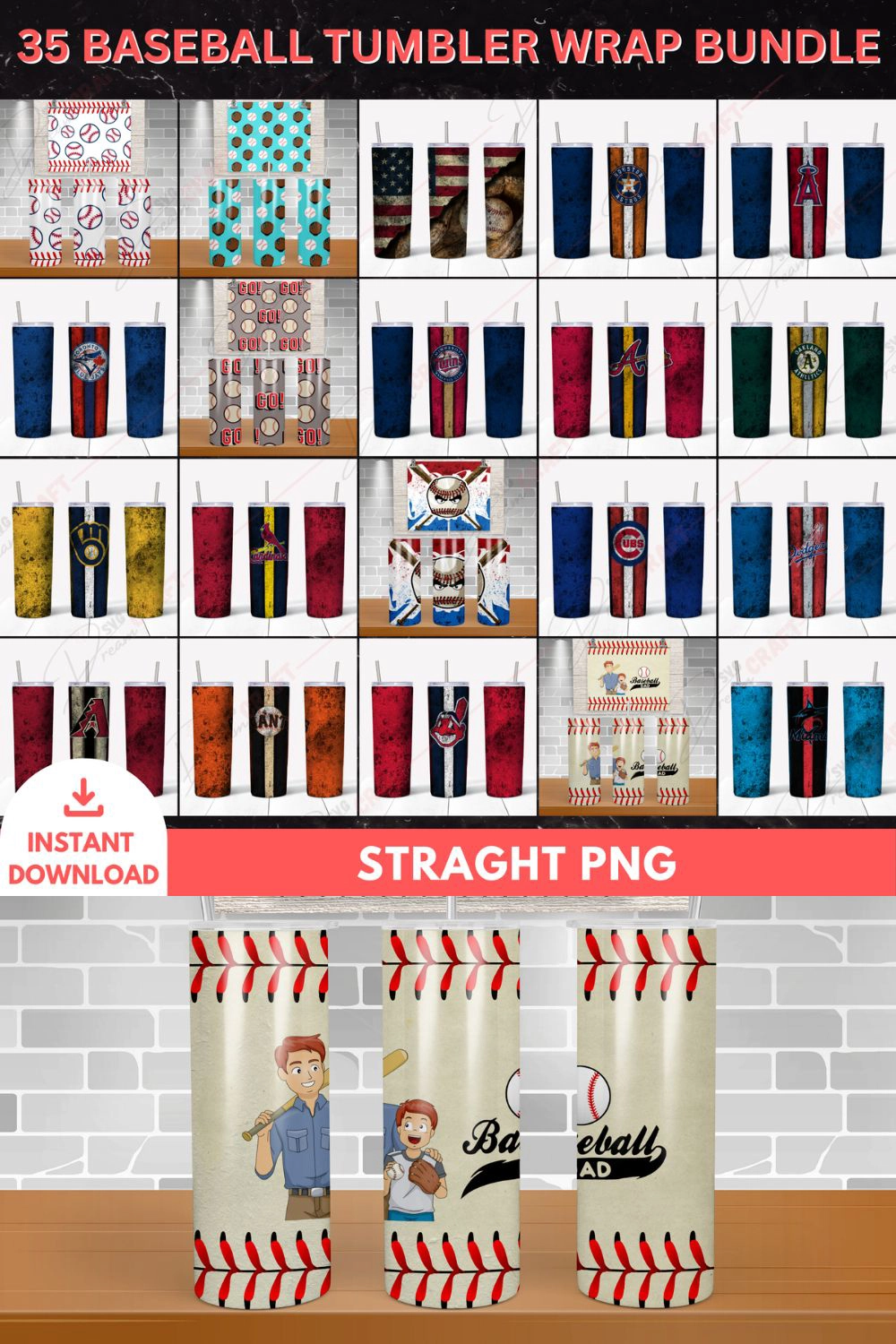 35 Baseball Teams Tumbler Wrap PNG Bundle