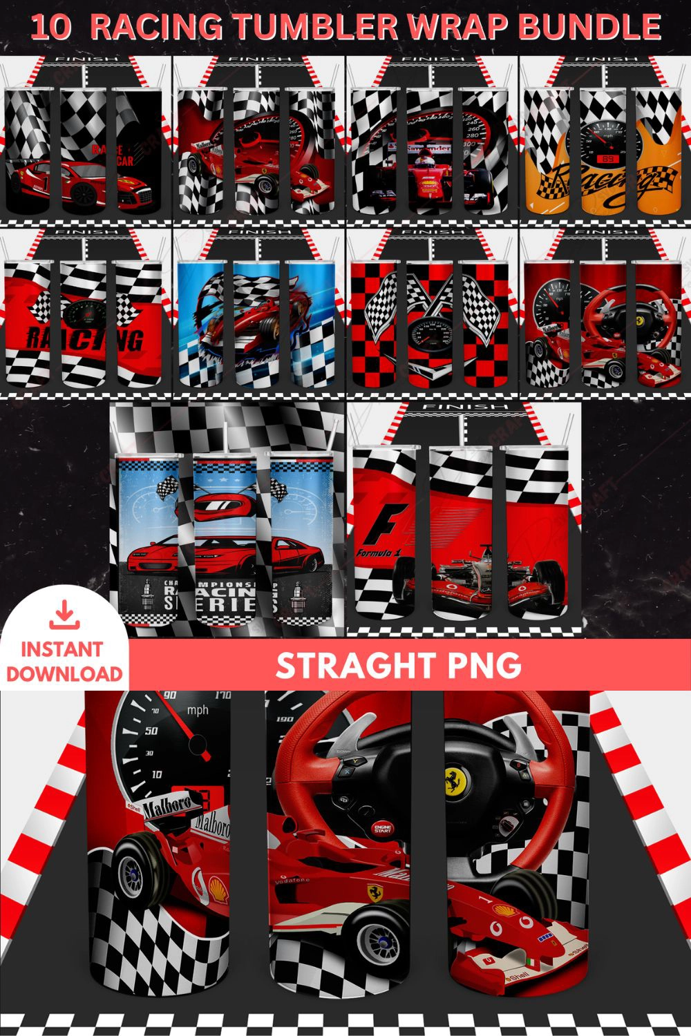 Racing Cars Tumbler Wrap PNG Bundle
