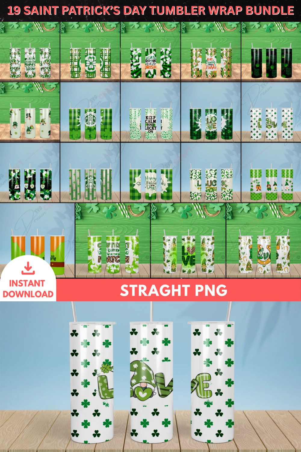 19 Saint Patrick’s Day Tumbler Wrap Bundle – PNG Designs