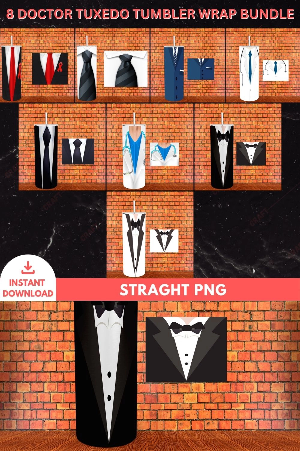 8 Doctor Tuxedo Tumbler Wrap PNG Bundle