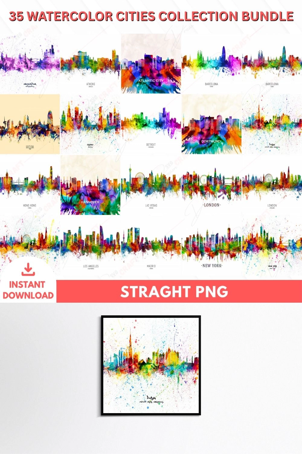 35 Watercolor Cities Collection Bundle