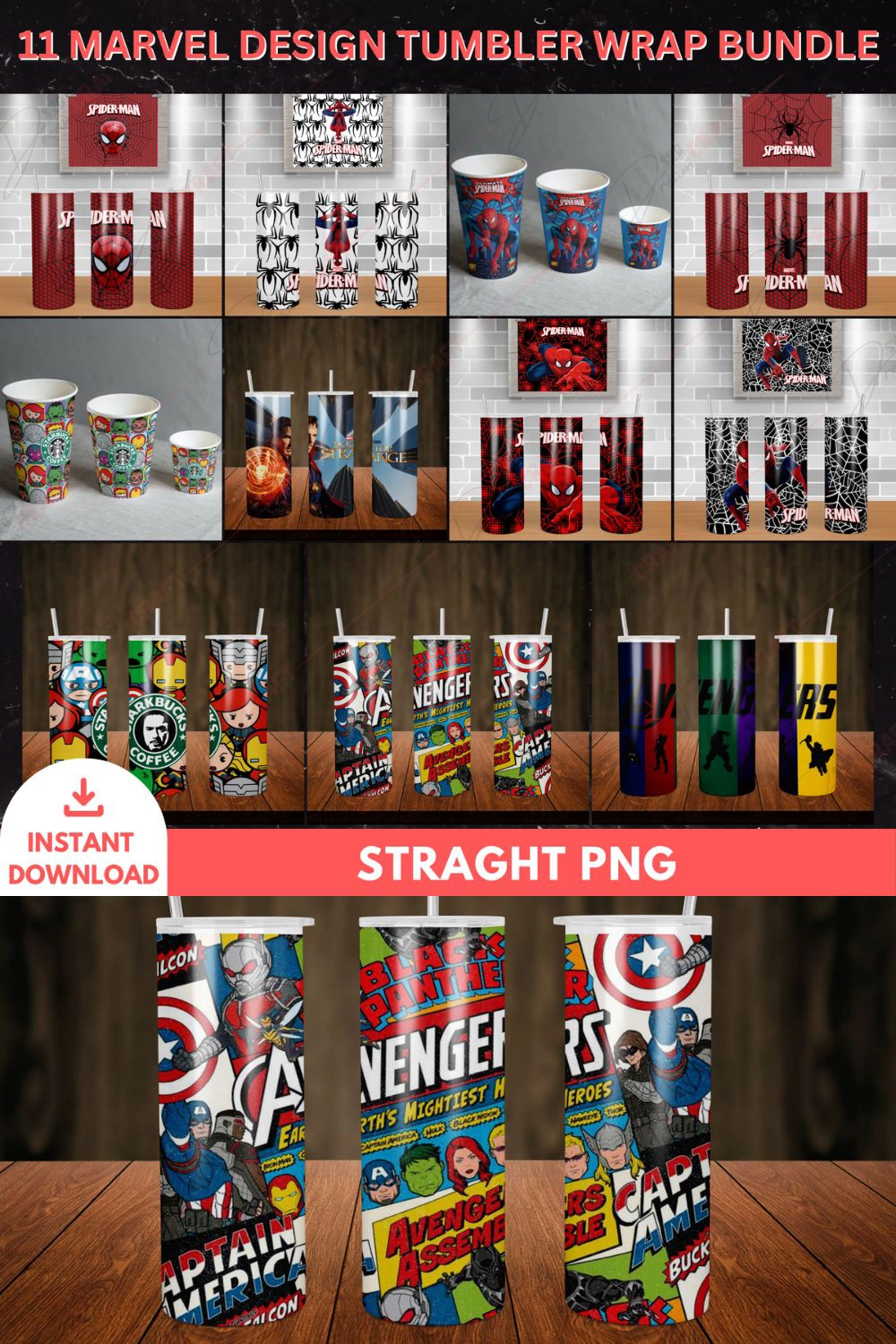11 Marvel Design Tumbler Wrap Bundle