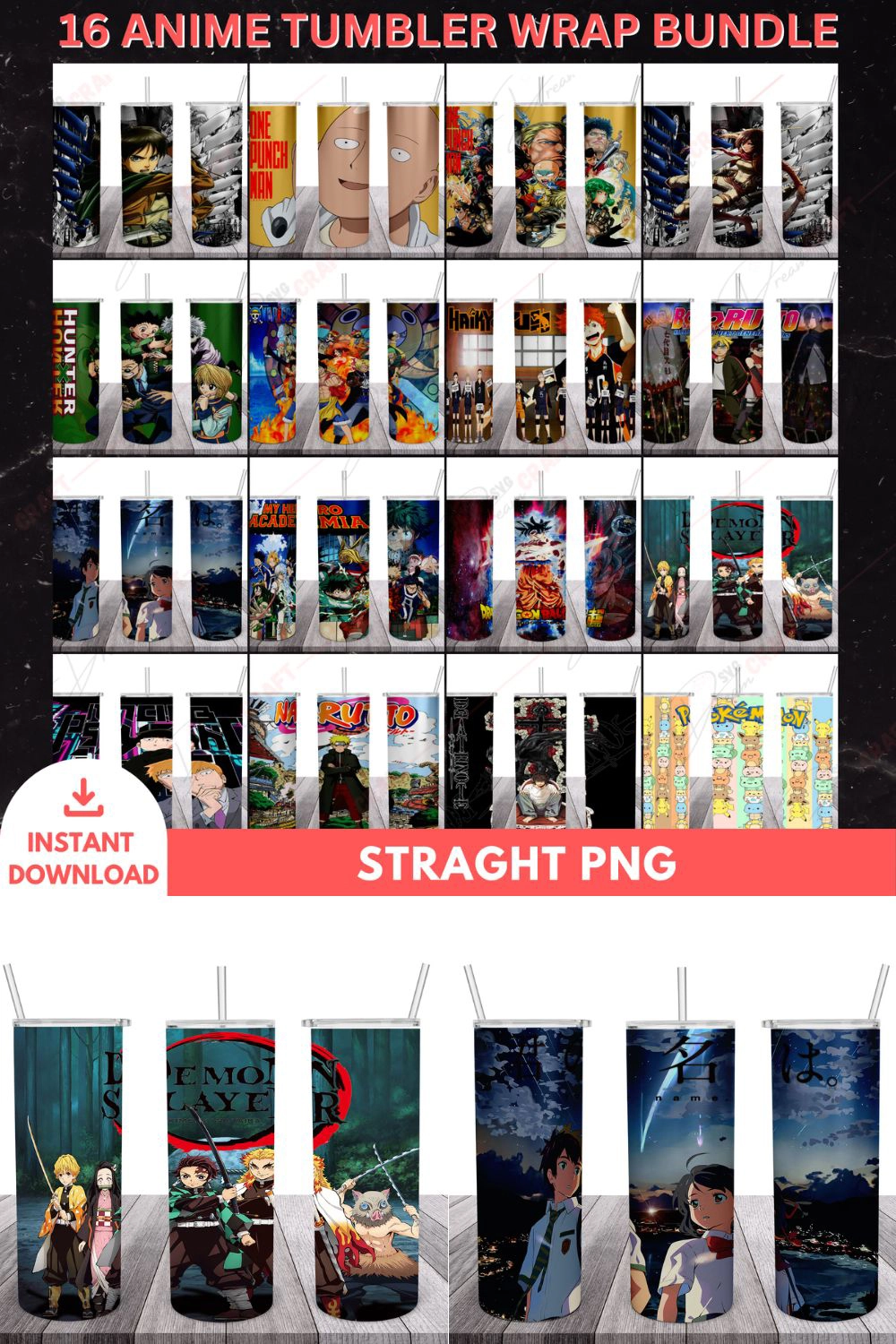 16 Anime Tumbler Wrap Bundle