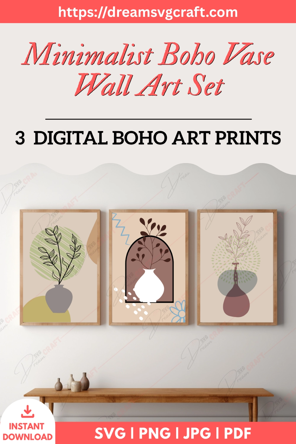 Minimalist Boho Vase Wall Art Set Of 3