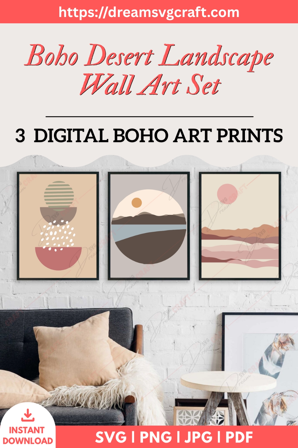 Boho Desert Landscape Wall Art Set Of 3