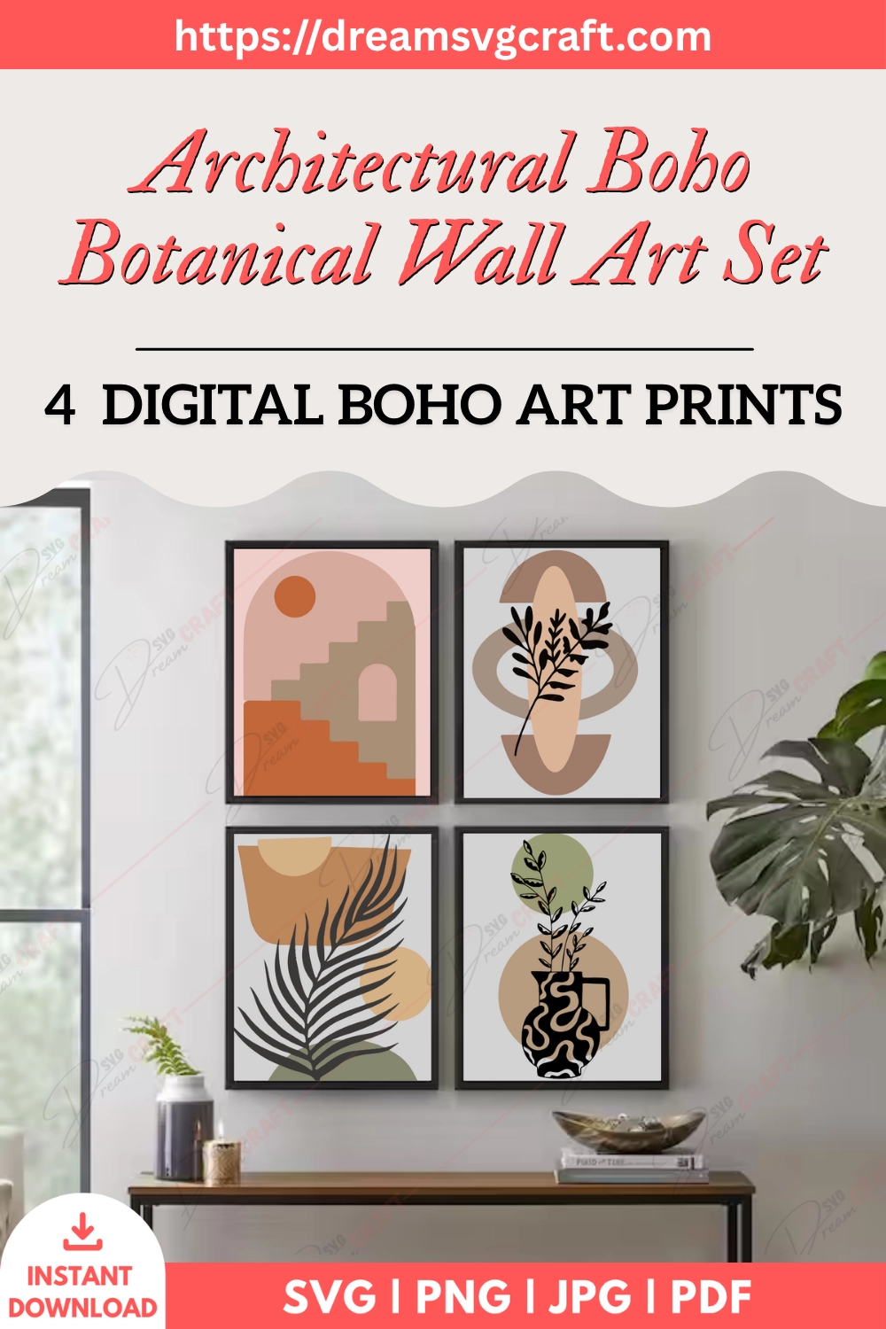 Architectural Boho Botanical Wall Art Set Of 4