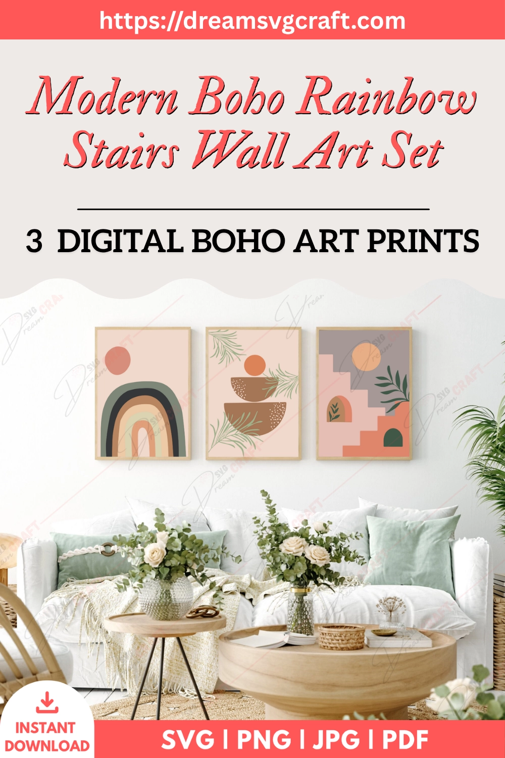 Modern Boho Rainbow Stairs Wall Art Set Of 3