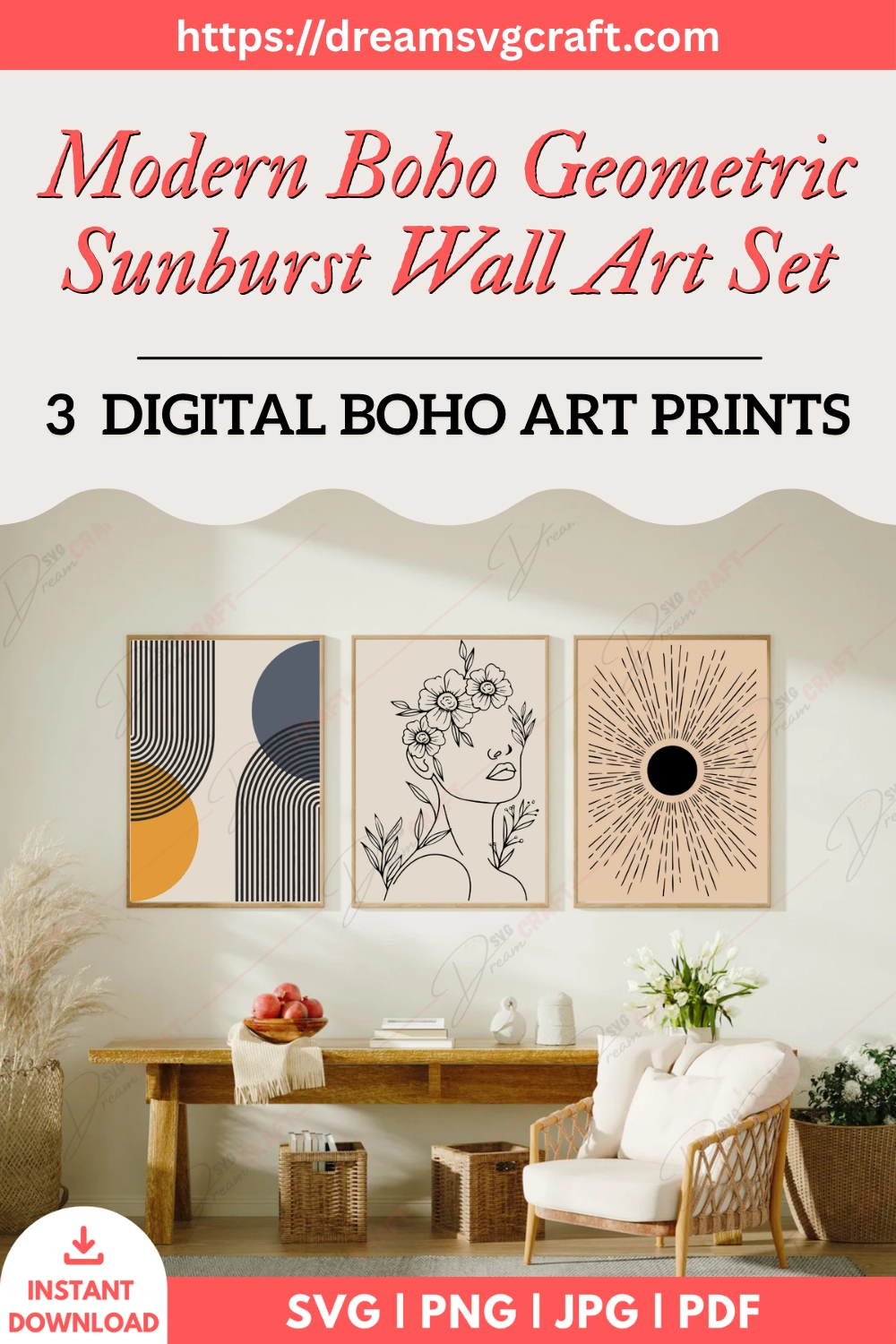 Modern Boho Geometric Sunburst Wall Art Set Of 3