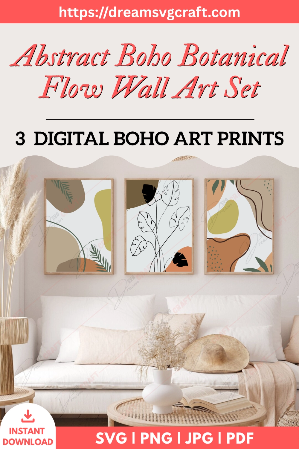 Abstract Boho Botanical Flow Wall Art Set Of 3