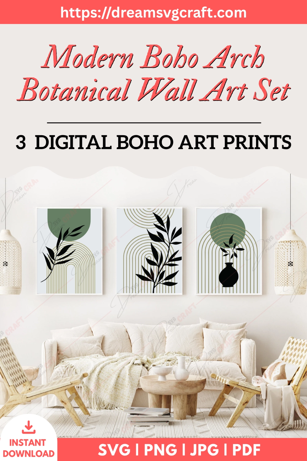Modern Boho Arch Botanical Wall Art Set Of 3