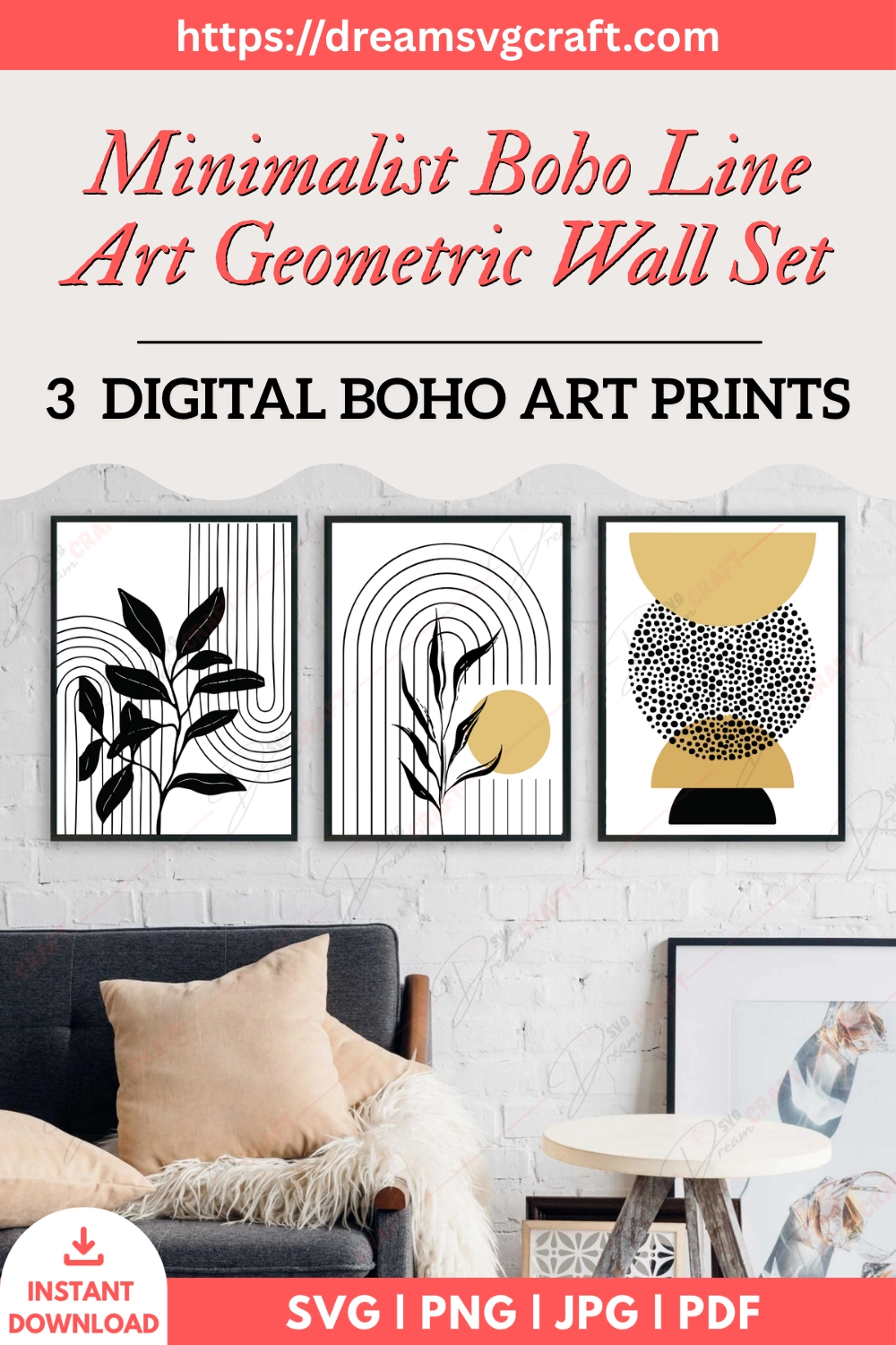 Minimalist Boho Line Art Geometric Wall Set Of 3