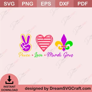 Peace Love MardiGras SVG