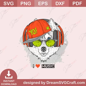 Huskies I Love Music SVG