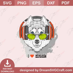 Huskies I Love Music SVG