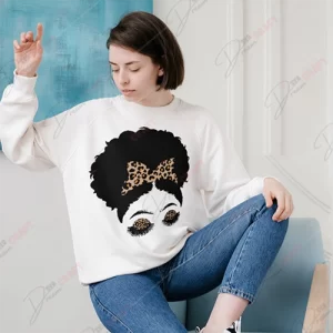 Afro Messy Bun and Lasses with Leopard Print" SVG - Vibrant English Design