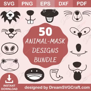 Animal Face Mask SVG Bundle | Cute Animals, Cat, Dog, Bunny, Bear, Pig, Lion, Shark, Smile | Silhouette, Cricut, Vinyl Shirt, Iron-On | English