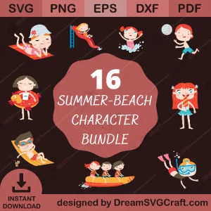 Summer Beach Clip Arts | Hello Summer Bundle Clipart | Chibi Character | 7 Hair and Skin Styles