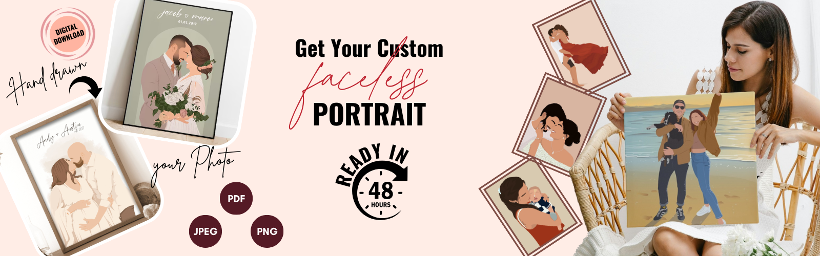 Order your custom faceless portrait now and get it ready in just 48 hours. Personalized and unique artwork at DreamSVGCraft!