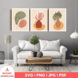 Minimal Boho Line Art & Vase Set – Neutral Digital Prints