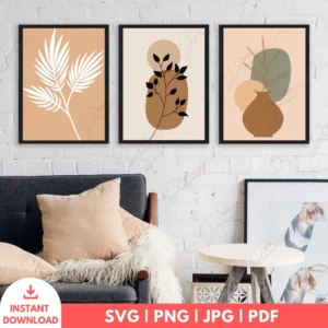 Neutral Boho Botanical Wall Art Set – Modern Digital Prints