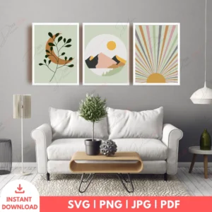Abstract Boho Sun & Nature Wall Art Set – Digital Prints