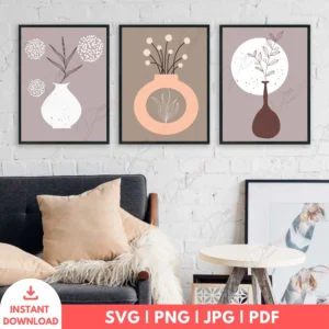 Minimalist Boho Vase Wall Art Set – Neutral Digital Prints