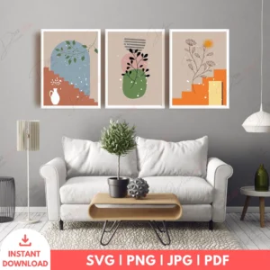 Modern Boho Botanical Wall Art Set – Abstract Digital Prints