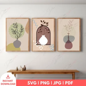 Minimalist Boho Vase Wall Art Set – Neutral Digital Prints
