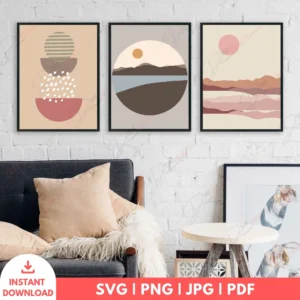Boho Desert Landscape Wall Art Set – Abstract Digital Prints