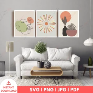 Abstract Boho Face & Sun Wall Art Set – Modern Prints