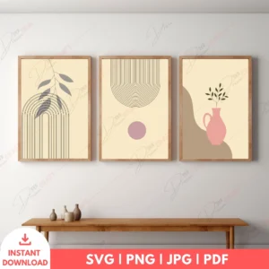 Minimalist Boho Vase & Leaf Wall Art Set – Neutral Prints