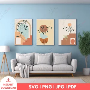 Modern Boho Stairs & Vase Wall Art Set – Digital Prints