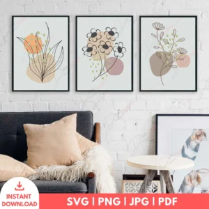 Minimalist Boho Floral Line Art Set – Neutral Digital Prints