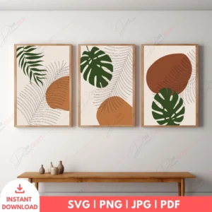Tropical Boho Leaf Wall Art Set – Modern Botanical Prints