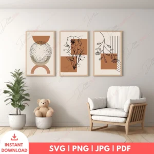 Abstract Boho Floral Wall Art Set – Minimalist Digital Prints