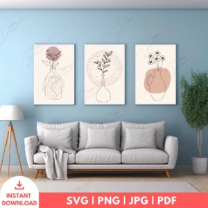 Minimalist Boho Vase Line Art Set – Neutral Digital Prints