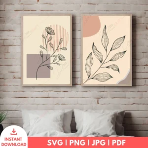 Minimal Boho Floral Line Art Set – Neutral Digital Prints