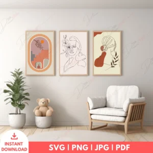 Modern Boho Portrait & Geometric Wall Art Set – Digital Prints