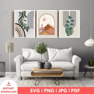 Botanical Geometric Boho Wall Art Set – Modern Digital Prints