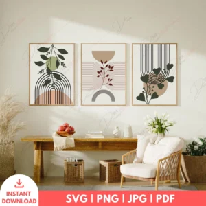Geometric Boho Botanical Wall Art Set – Arch Digital Prints