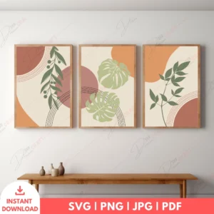 Tropical Boho Monstera Wall Art Set – Modern Digital Prints