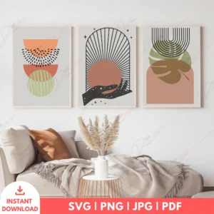 Abstract Boho Geometric Hand Art Set – Modern Digital Prints