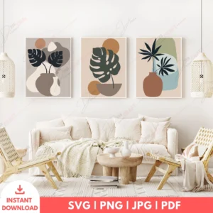 Tropical Boho Monstera Wall Art Set – Modern Digital Prints