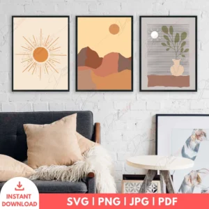 Abstract Boho Sun Landscape Wall Art Set – Digital Prints