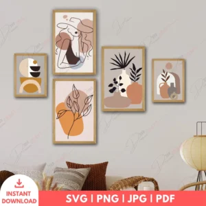 Boho Gallery Wall Art Bundle – 5 Modern Portrait & Vase Prints