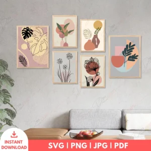 Colorful Boho Botanical Gallery Wall Set – 6 Digital Prints