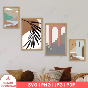 Mediterranean Boho Landscape Art Set – 4 Architectural Prints