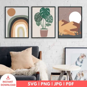 Rainbow Boho Desert Wall Art Set – Celestial Digital Prints