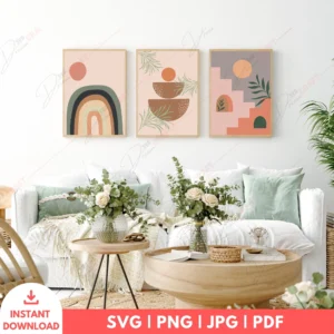 Modern Boho Rainbow Stairs Wall Art Set – 3 Digital Prints